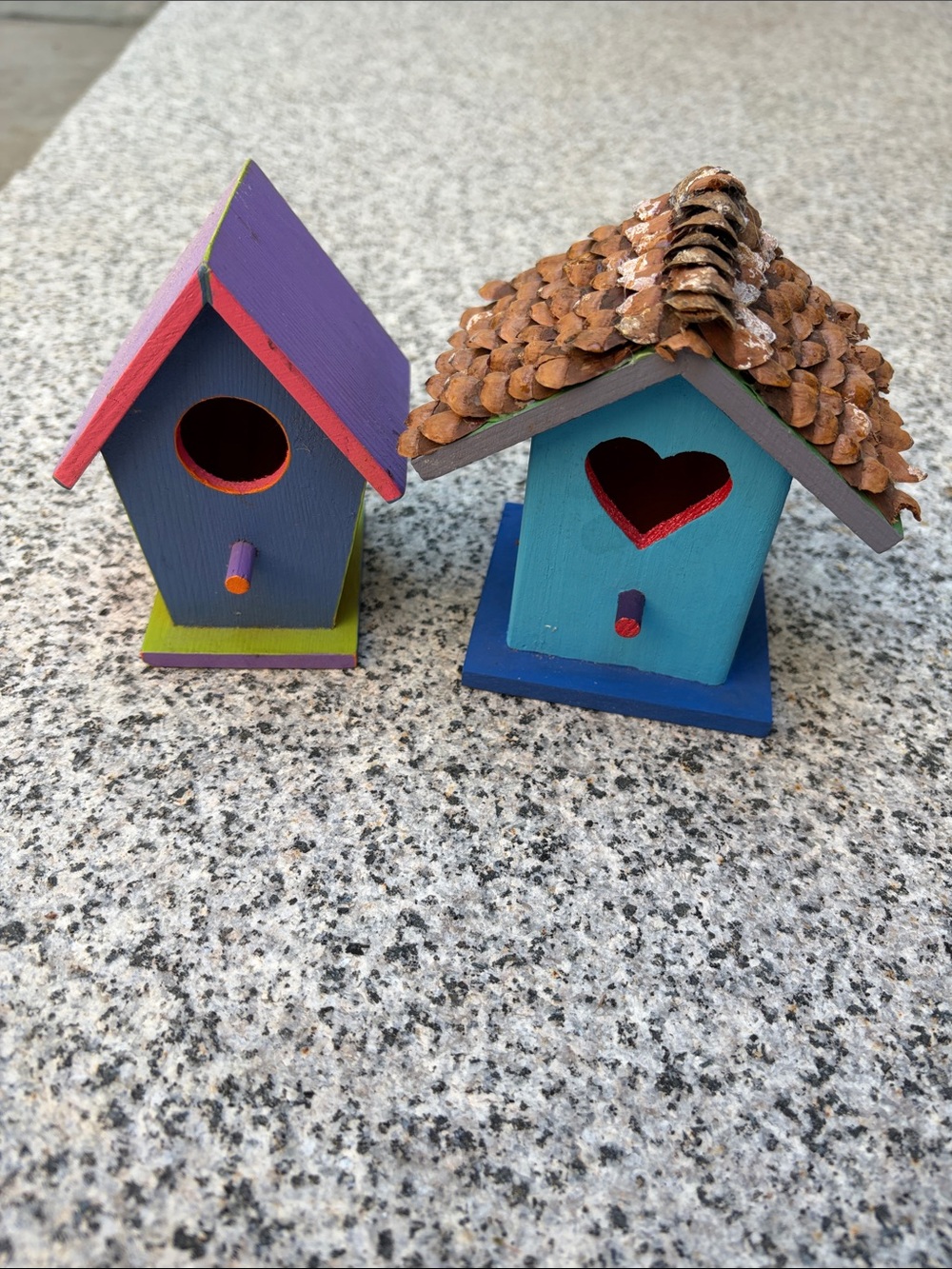 Hand-Painted Teal and Purple Decorative Birdhouse Set - Unbranded